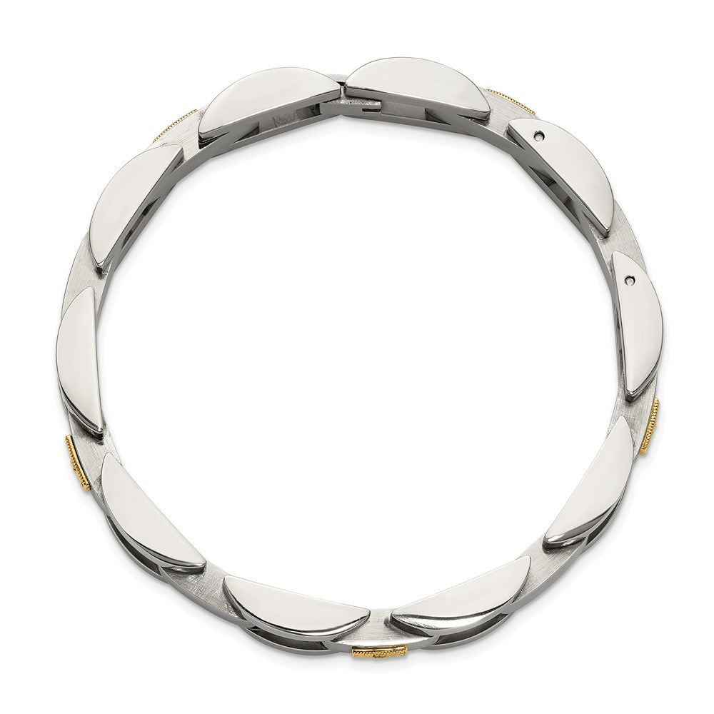 Chisel Stainless Steel Polished with 14K Gold Accent and 1/20ct. Diamond 8.25 inch Link Bracelet 8.25 inches