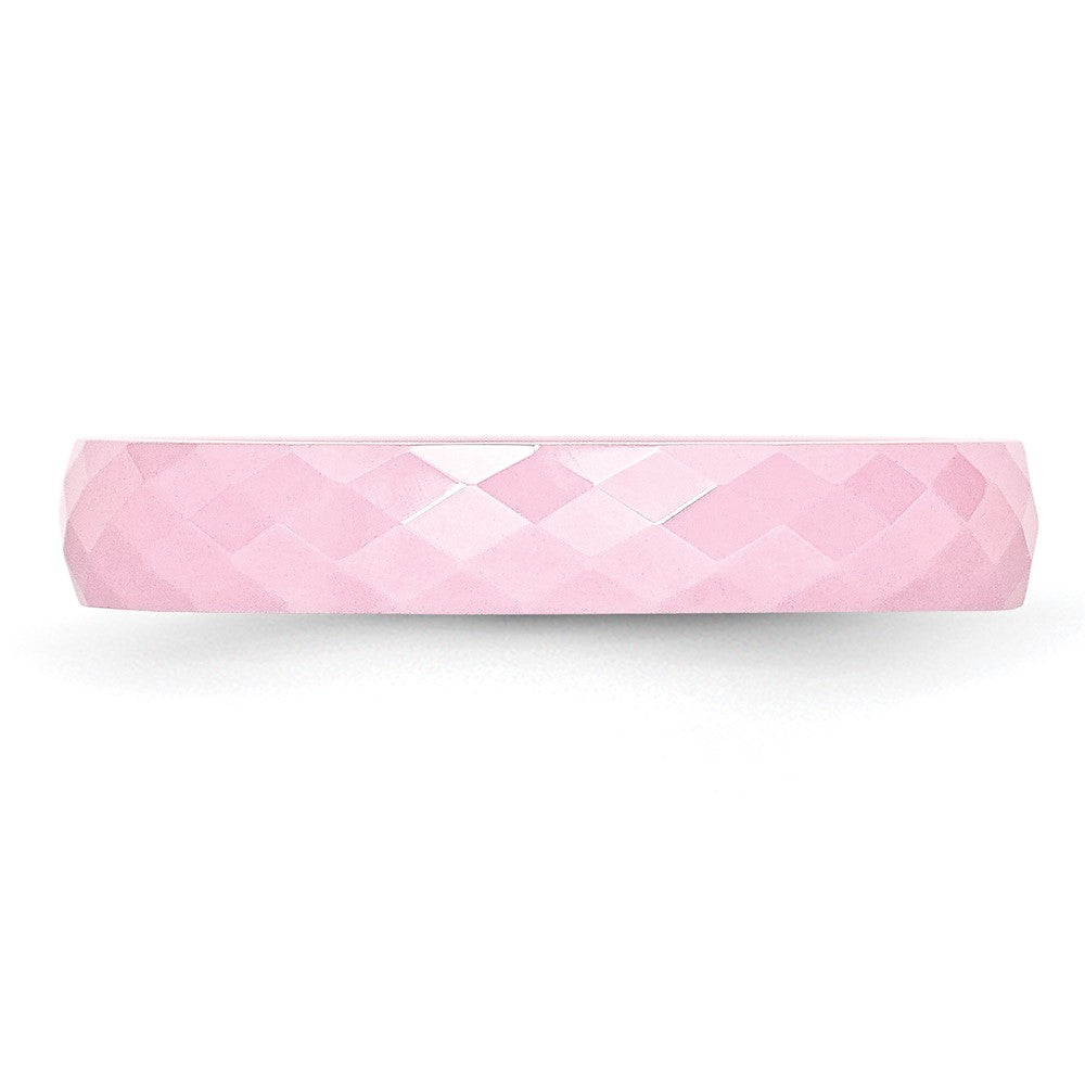 Ceramic Pink 4mm Faceted Polished Band Size - 6