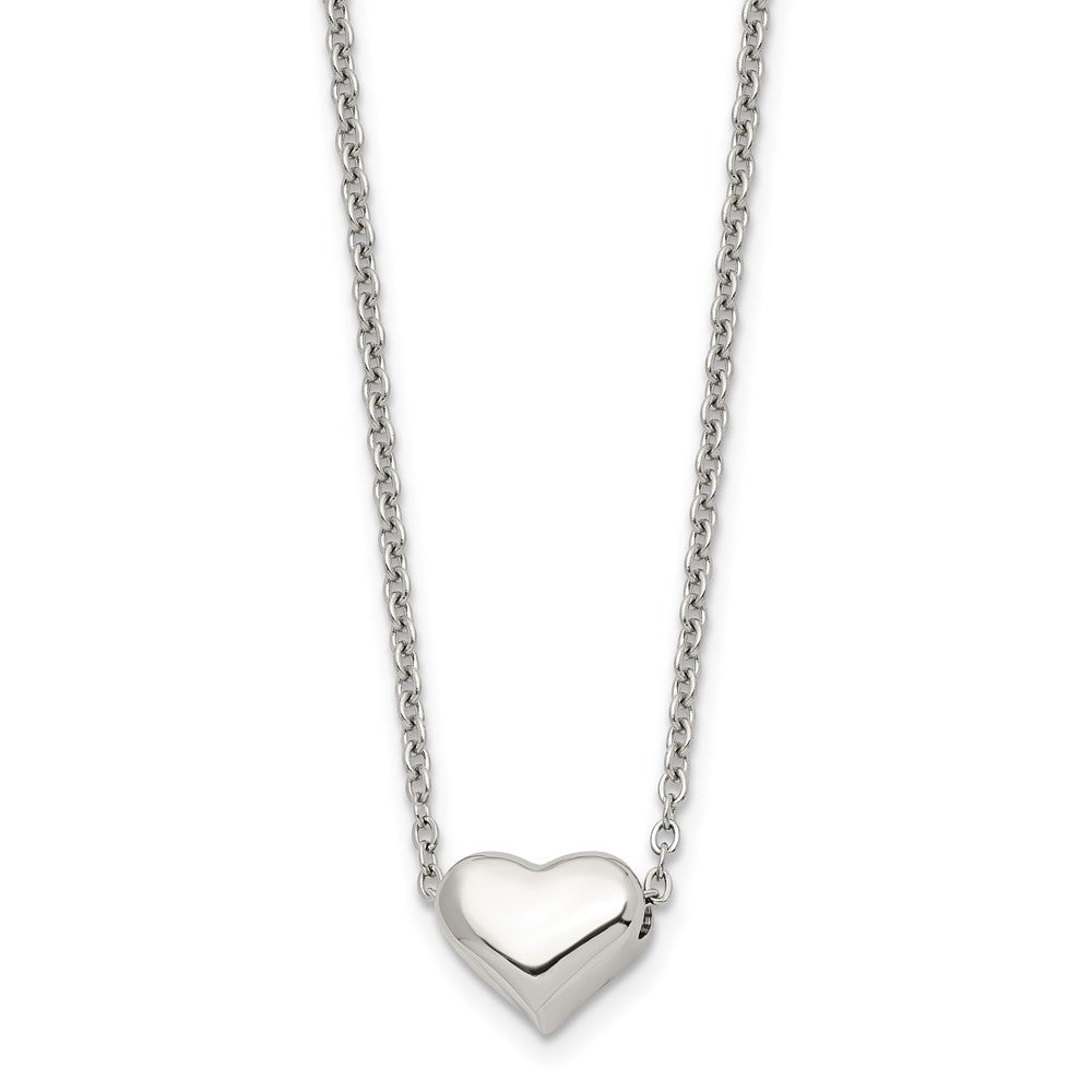 Stainless Steel Polished Heart 16.5in w/2.5 ext. Necklace