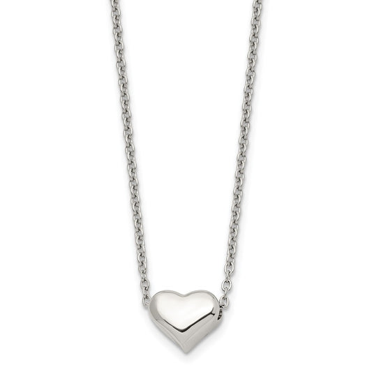 Stainless Steel Polished Heart 16.5in w/2.5 ext. Necklace