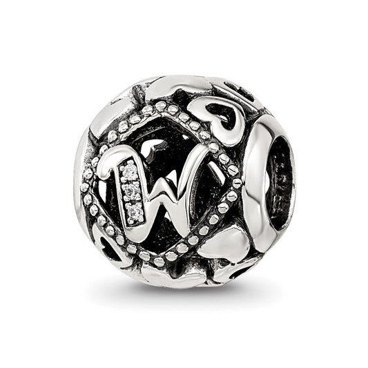 Sterling Silver Reflections CZ Letter W Bead