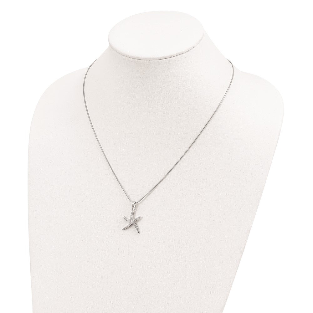 Brilliant Embers Sterling Silver Rhodium-plated 31 Stone 18 inch Micro Pav‚ CZ Starfish Necklace with 2 Inch Extender 18 Inches
