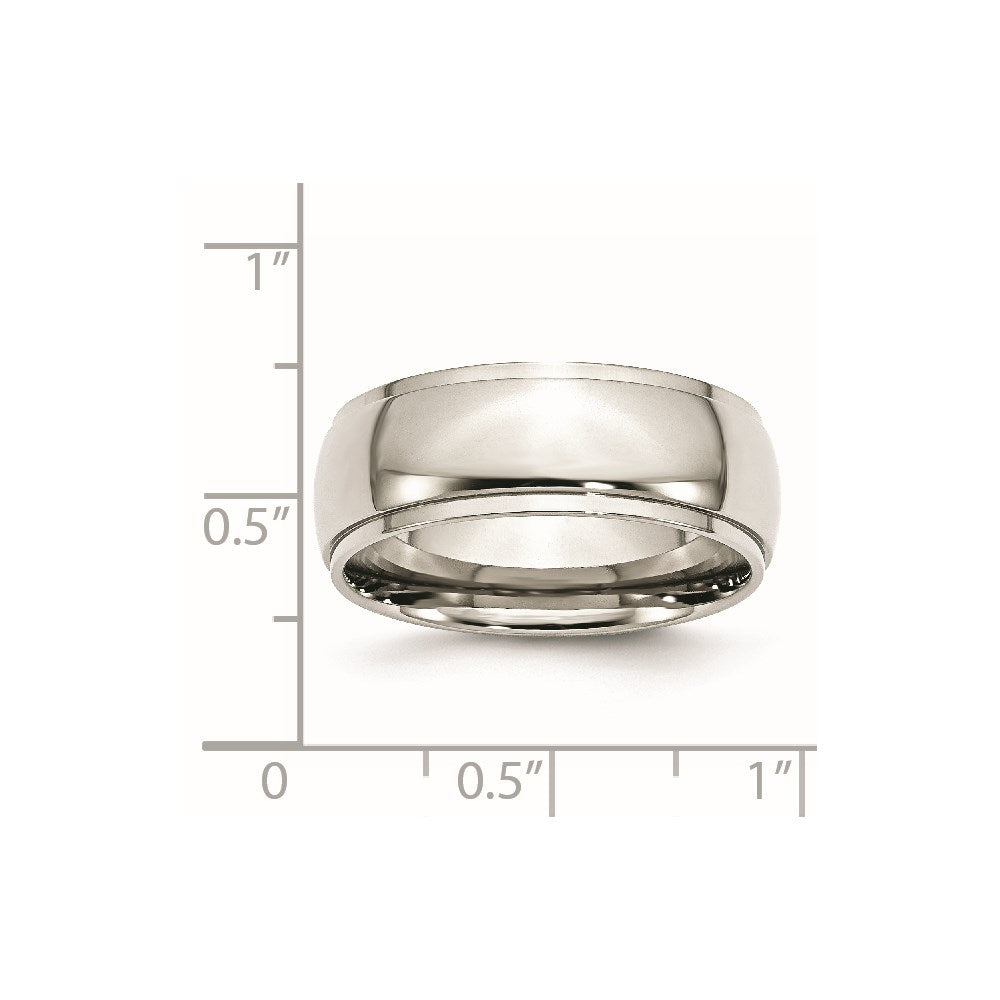 Stainless Steel Polished 8mm Ridged Edge Band Size - 10