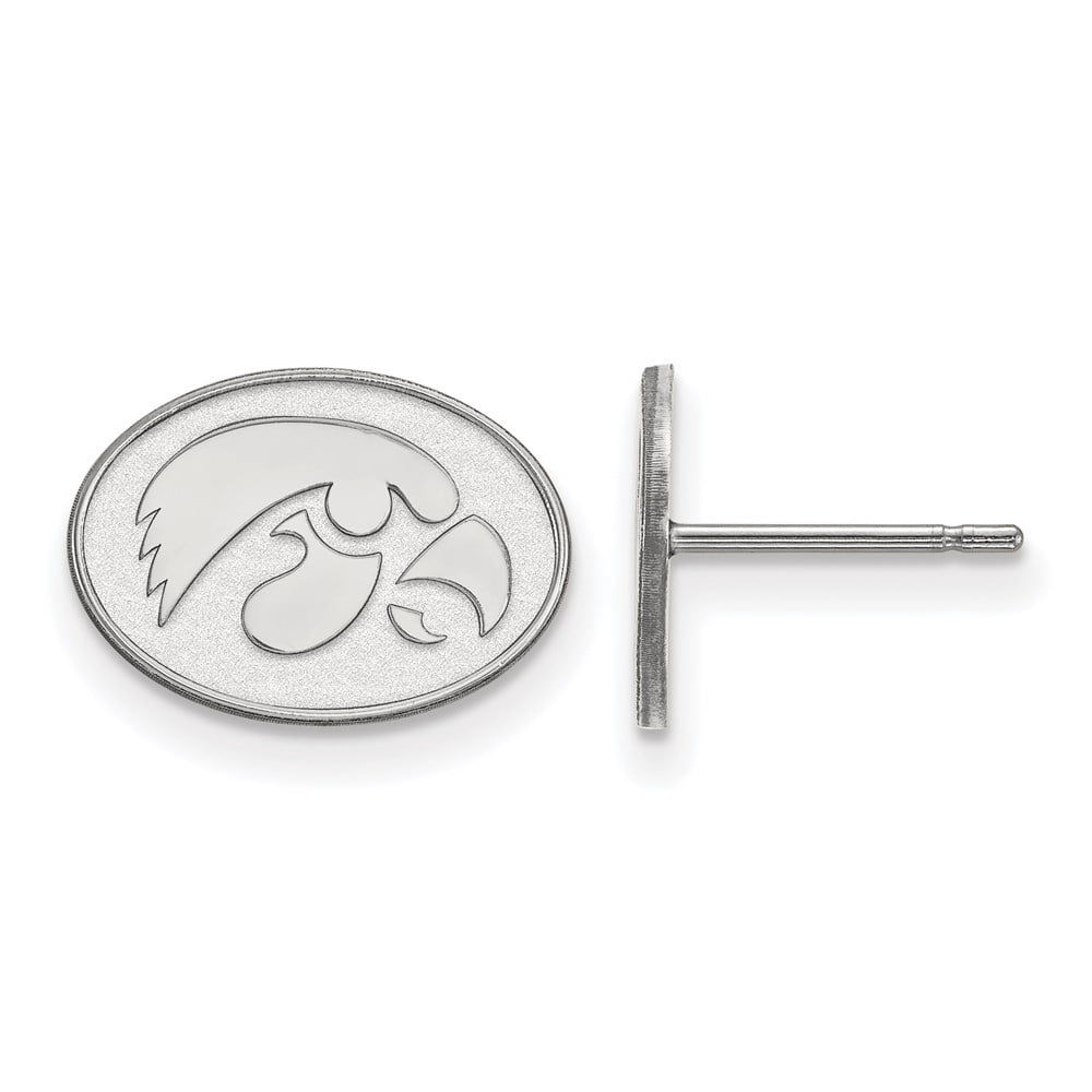 Sterling Silver Rhodium-plated LogoArt University of Iowa Hawk Extra Small Oval Post Earrings QSS050UIA