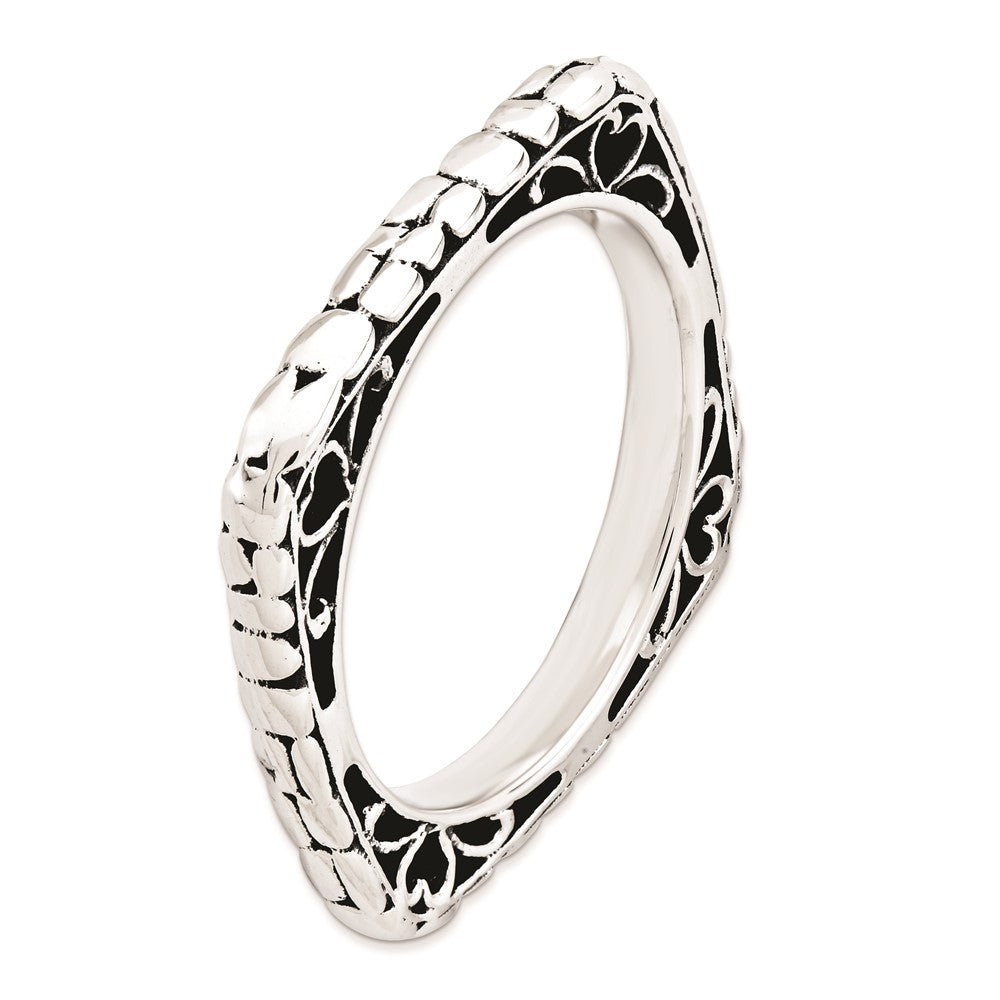 Sterling Silver Stackable Expressions Polished Antiqued Square Ring