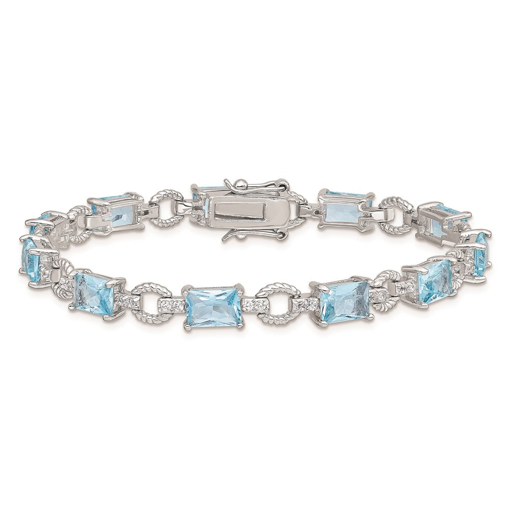 Sterling Silver Rhodium-plated Blue and Clear CZ Bracelet 7.25 inches