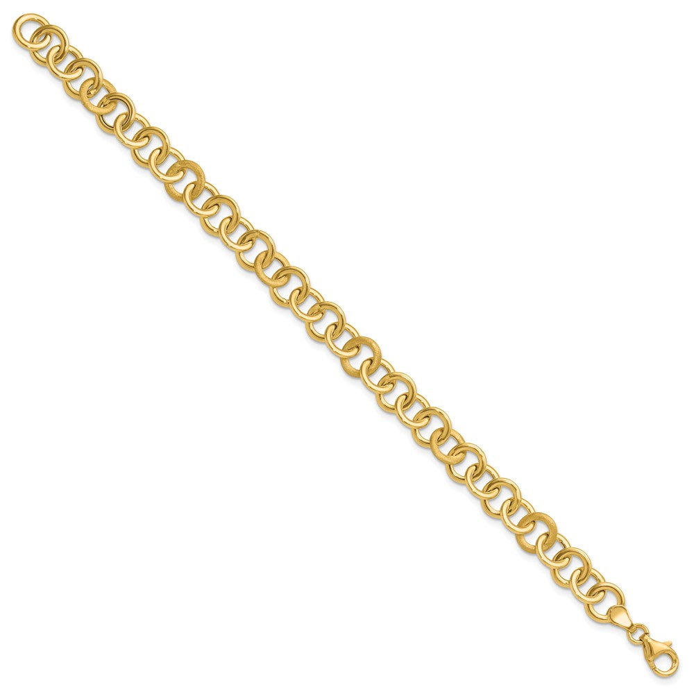 14K Polished and Satin Fancy Circle Link Bracelet 7.5  inches
