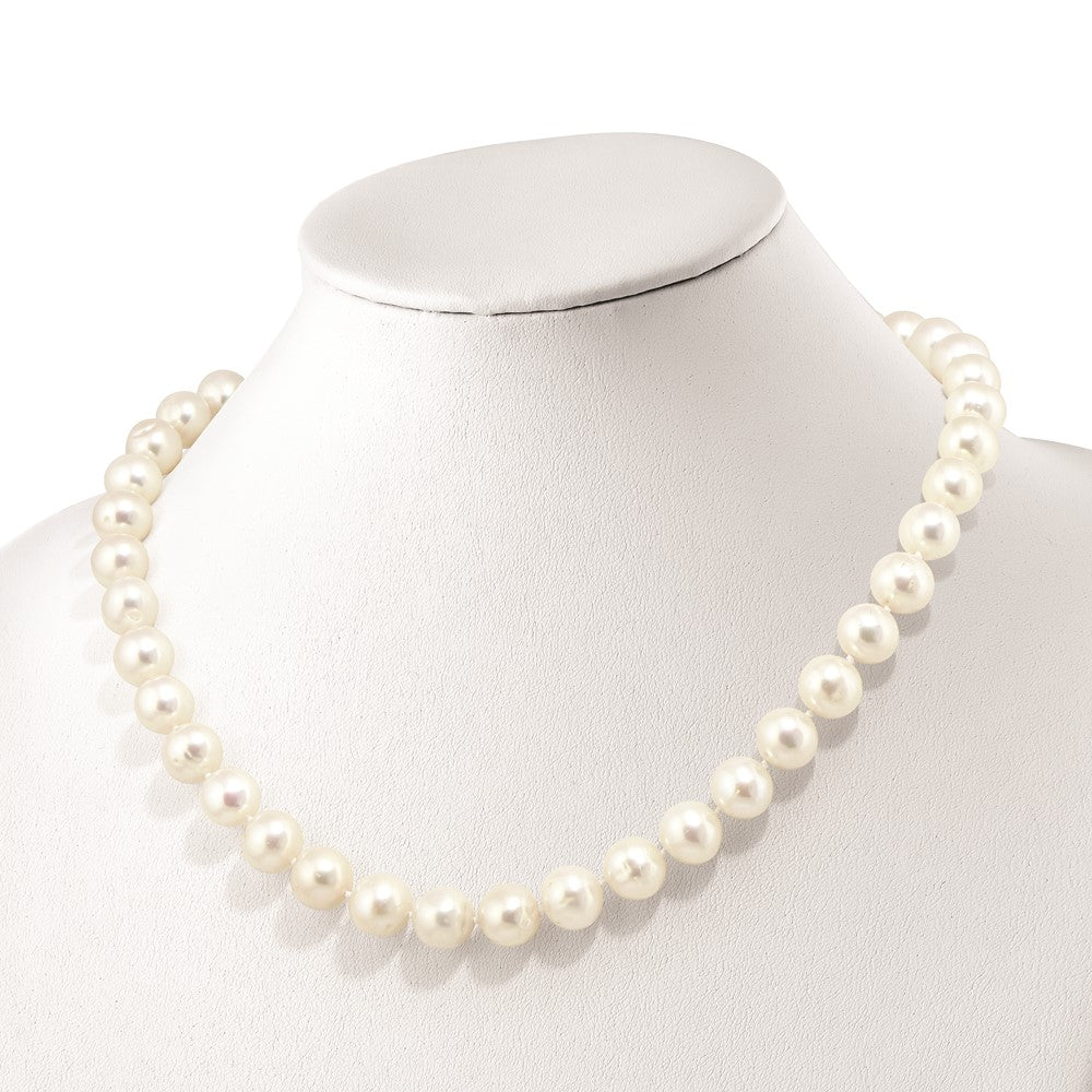 Sterling Silver Rhodium-plated 10-11mm White Near-Round Freshwater Cultured Pearl and CZ Clasp Adjustable 19.5 inch Necklace 19.5 Inches
