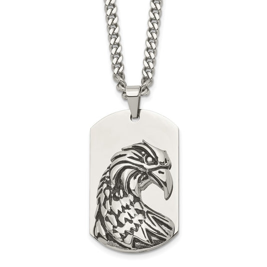 Stainless Steel Antiqued and Polished Eagle 22in Necklace