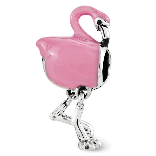 Sterling Silver Reflections Pink Enamel Flamingo Bead