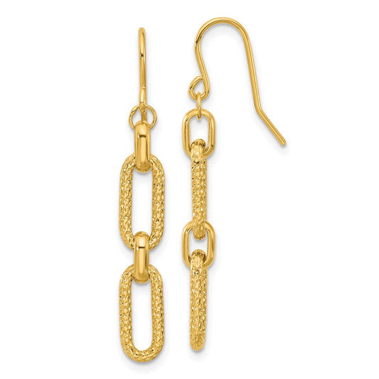 14K Polished and D/C Link Dangle Earrings