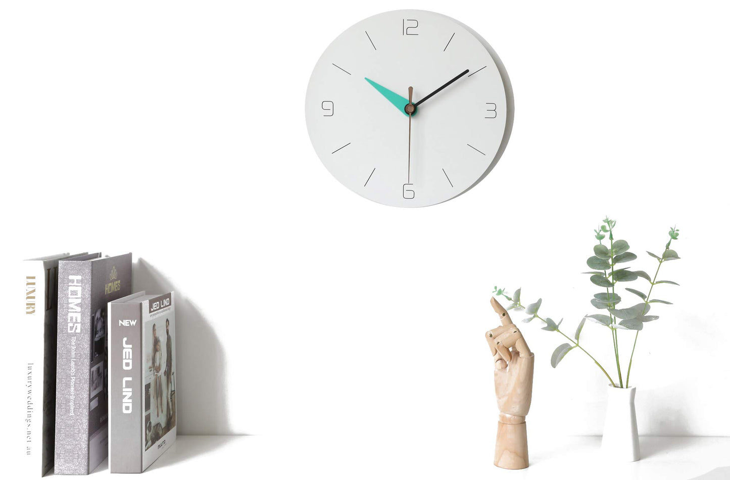 Stephanie Imports Modern Minimalist White & Teal Green Silent Wall Clock