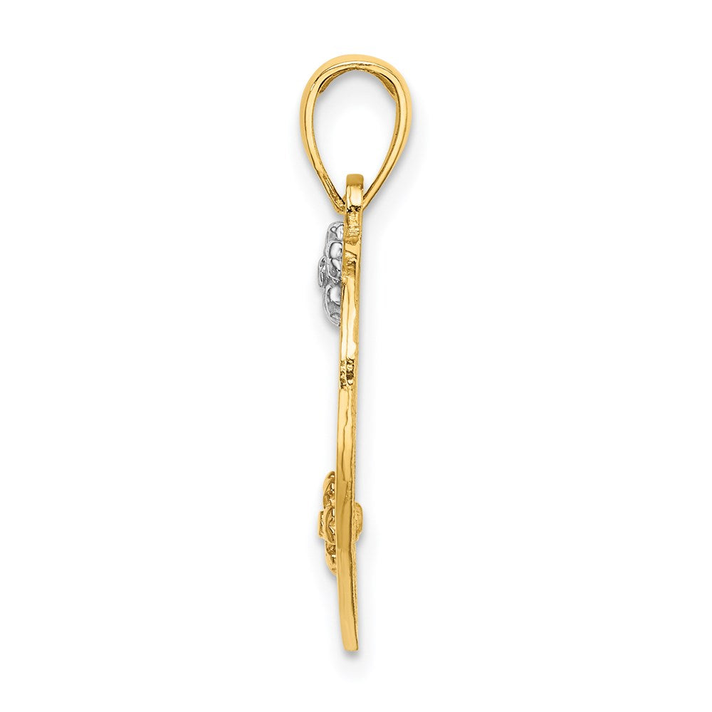 14k Two-tone w/White Rhodium I LOVE YOU Heart w/Flowers Charm