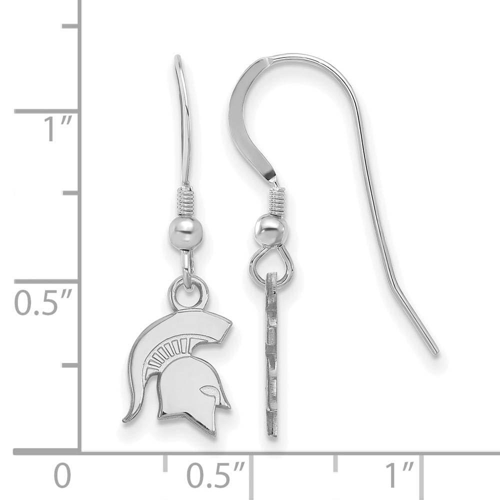 Sterling Silver Rhodium-plated LogoArt Michigan State University Spartan Extra Small Dangle Wire Earrings Q-SS048MIS