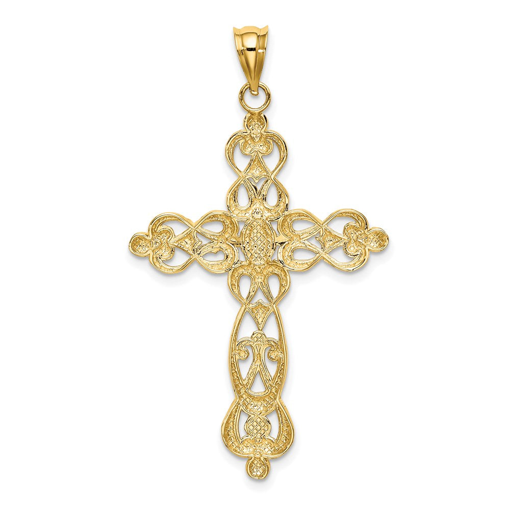 14K W/ Rhodium Scroll Design and D/C Cross Charm