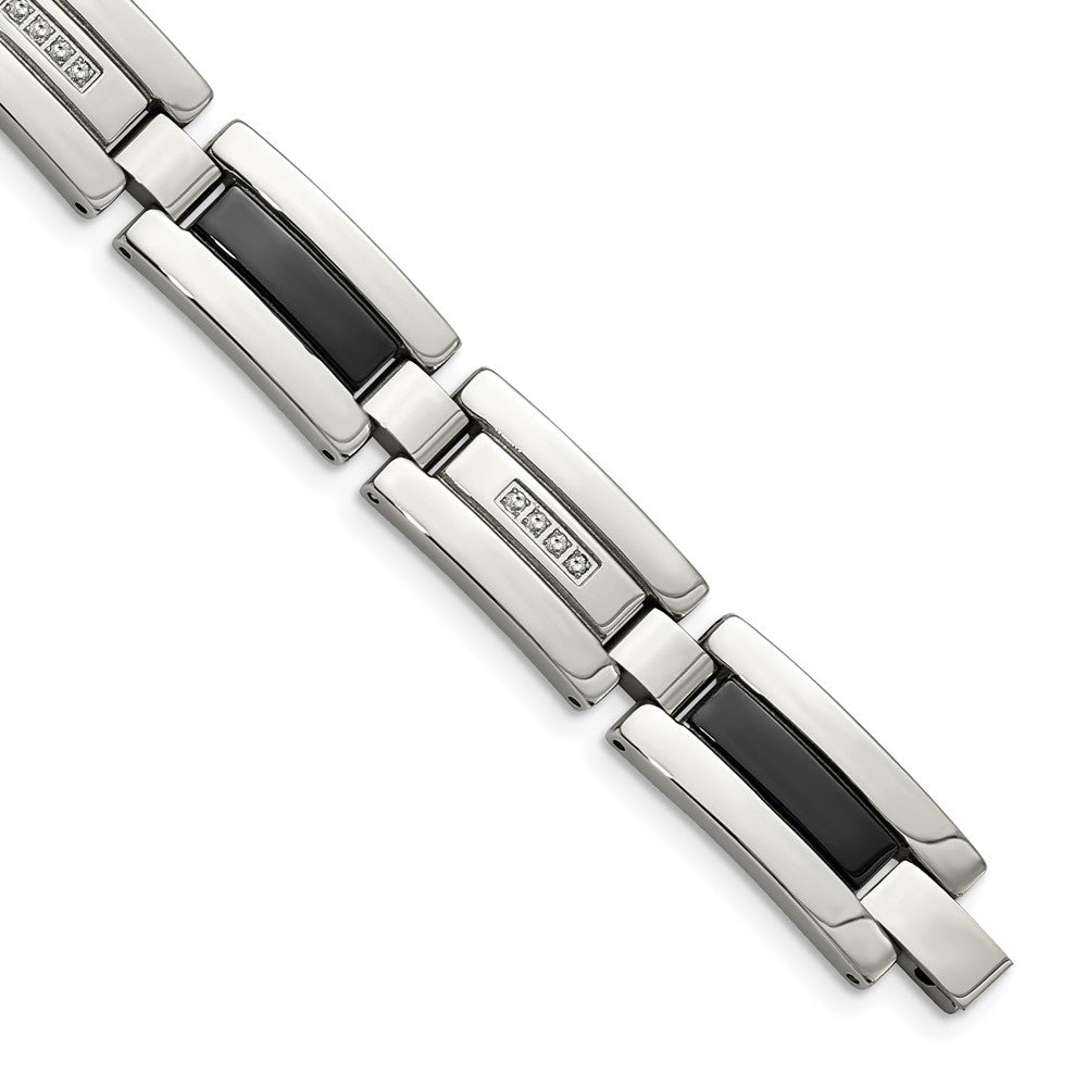 Stainless Steel Polished Black IP-plated 1/4ct tw. Diamond 8.5in Bracelet 8.5 inches