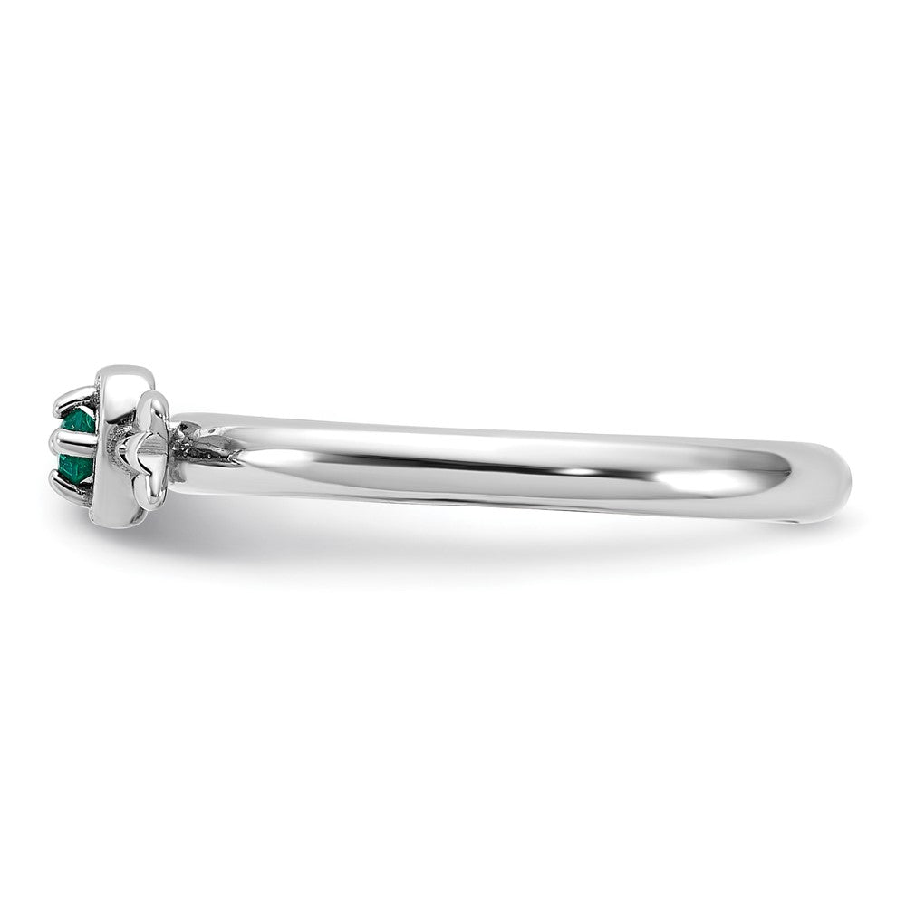 Sterling Silver Stackable Expressions Rhodium-plated Created Emerald Heart with Arrow Ring Size -5