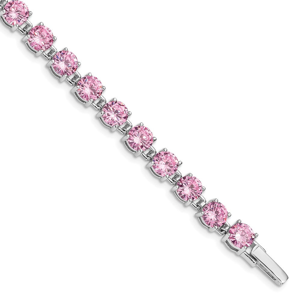Sterling Silver Rhodium Plated Pink CZ 7 inch Tennis Bracelet 7 inches