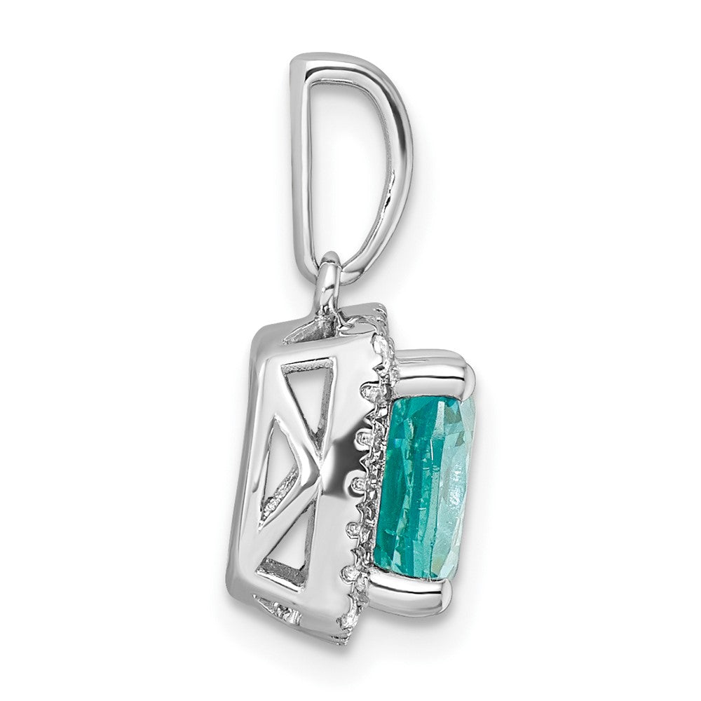 14K White Gold Pure Serenity Lab Grown Diamond Cushion Created Paraiba Pendant