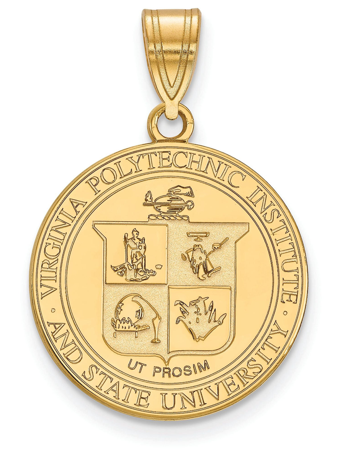 Sterling Silver Gold-plated LogoArt Virginia Tech Large Crest Pendant Q-GP063VTE