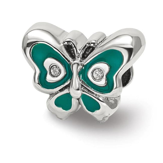 Sterling Silver Reflections Purple & Green Enameled CZ Butterfly Bead