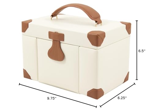 Bey-Berk International BB627IVR Ivory Leather 4 Level Multi Compartment Jewelry Box