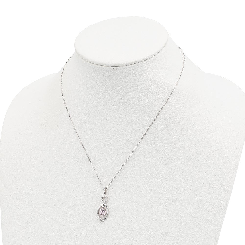 Sterling Silver Pink and Clear CZ FAncy Pendant Necklace