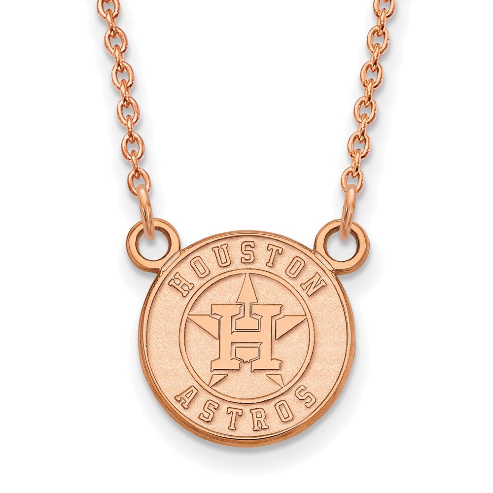 Sterling Silver Rose Gold-plated MLB LogoArt Houston Astros Small Pendant w