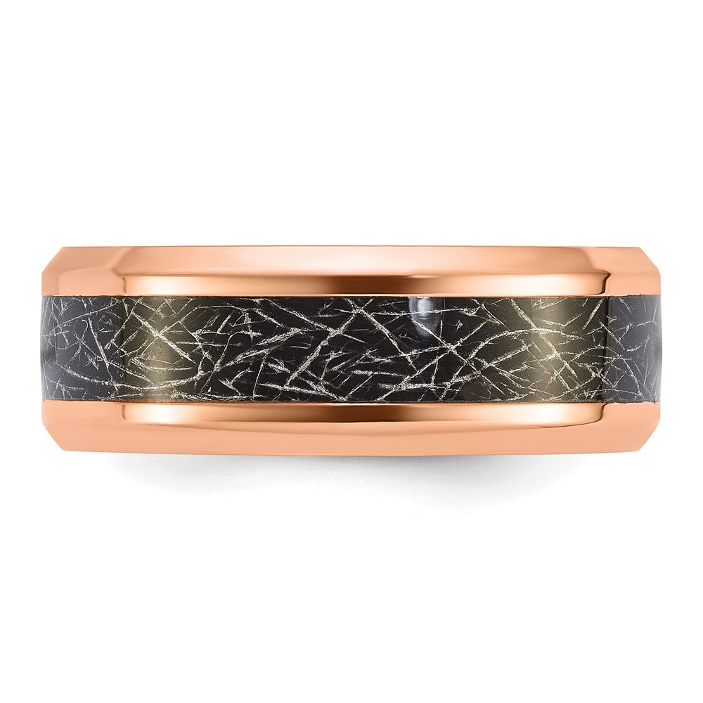 Chisel Stainless Steel Polished Rose IP-plated Synthetic Leather Inlay in Clear Epoxy 8mm Band Size - 11