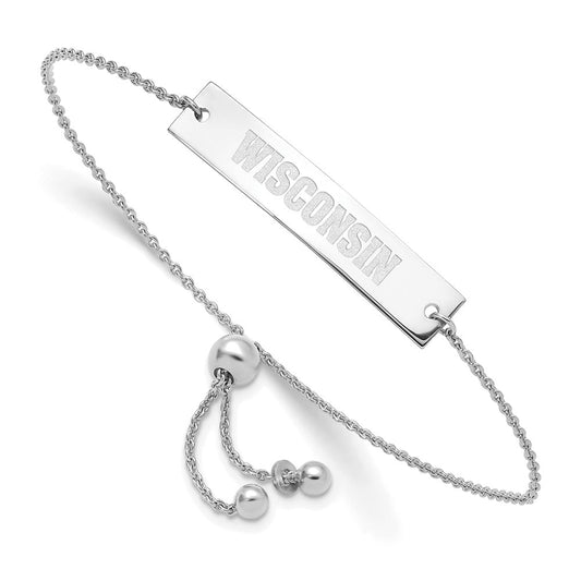 Sterling Silver Rhodium-plated LogoArt University of Wisconsin Small Bar Adjustable 9 inch Bracelet QSS0100UWI-9