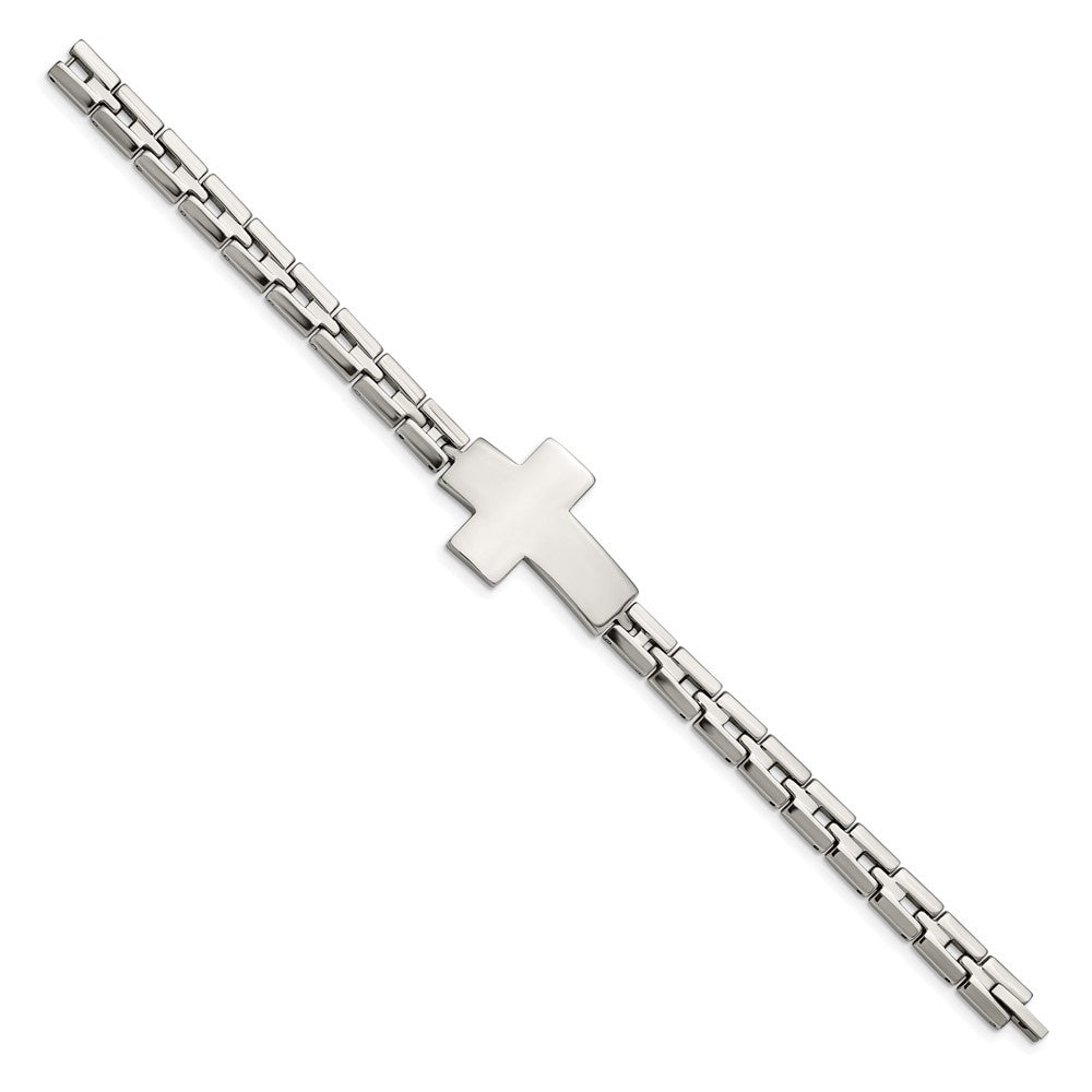 Stainless Steel Polished Cross 8in Bracelet 8 inches