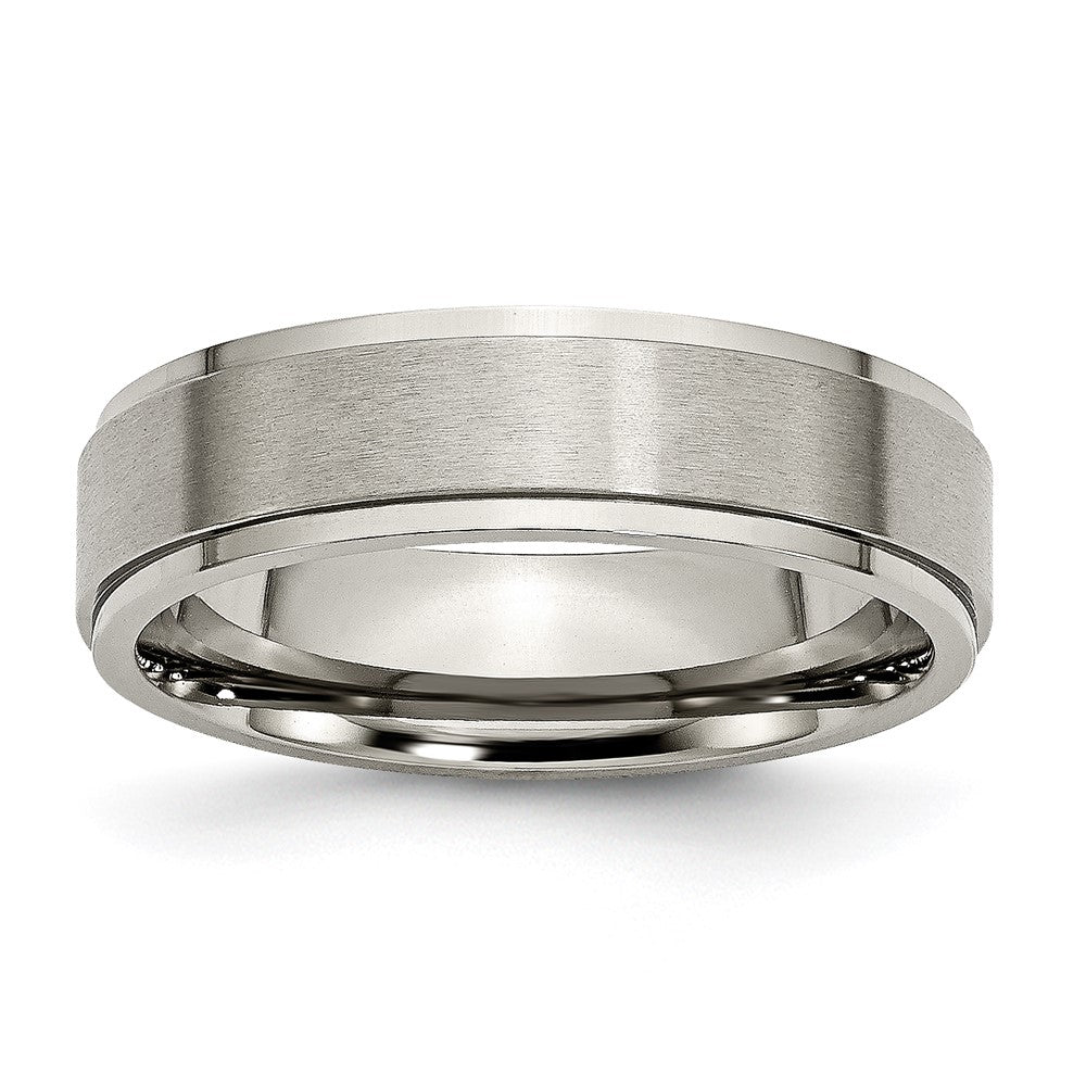 Titanium Brushed Center 6mm Ridged Edge Band Size - 12