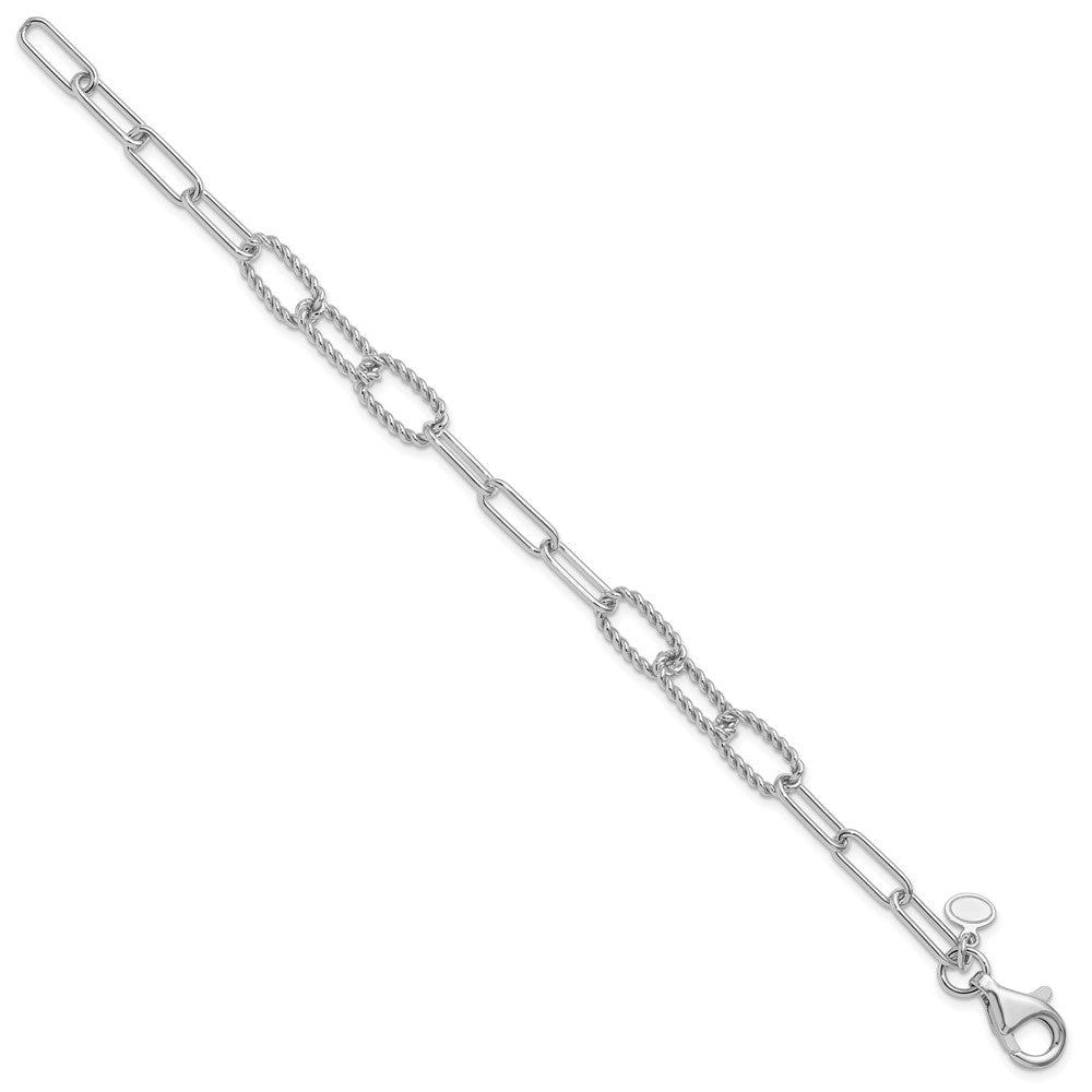 Sterling Silver RH-plated Polished/Textured Fancy Link Bracelet 7.5  inches