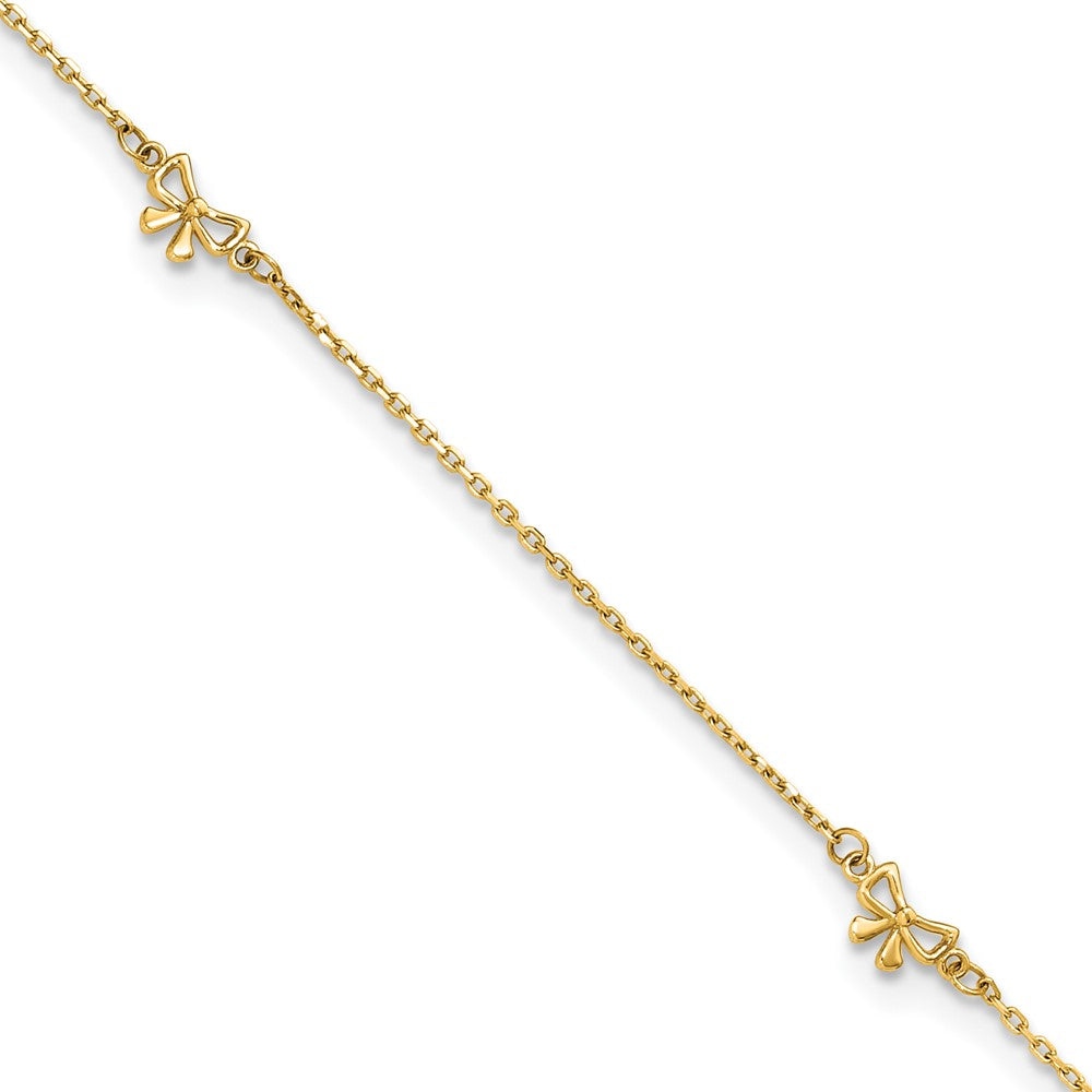 14k Polished Bows 4-station 9 inch with 1 inch Extender Anklet