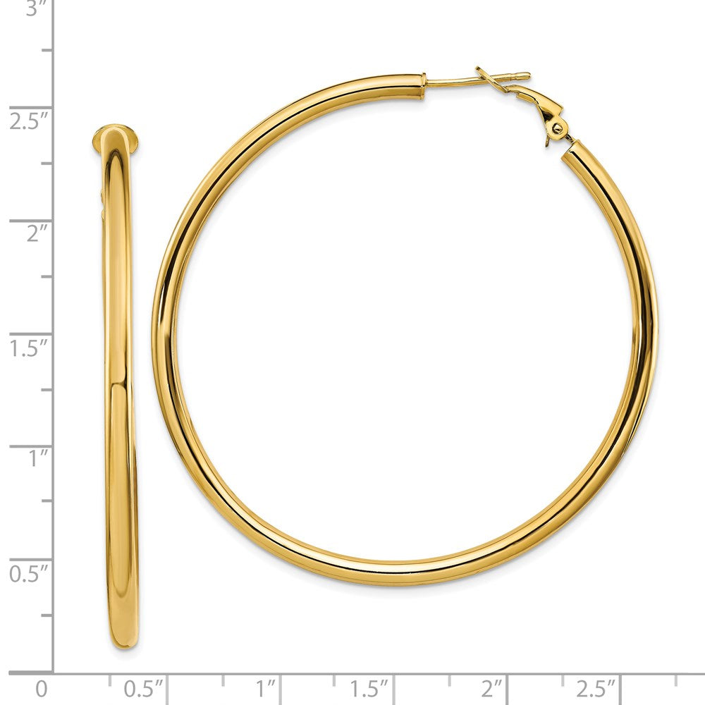 14k 3x50mm Polished Round Omega Back Hoop Earrings