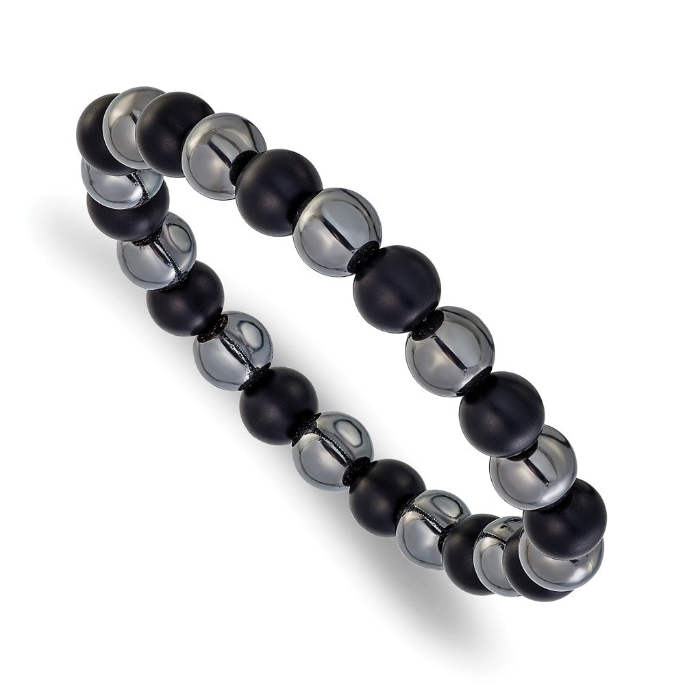 Chisel Stainless Steel Polished 8-8.25mm Agate and Hematite Beaded 6.25 inch Stretch Bracelet 6.25 inches
