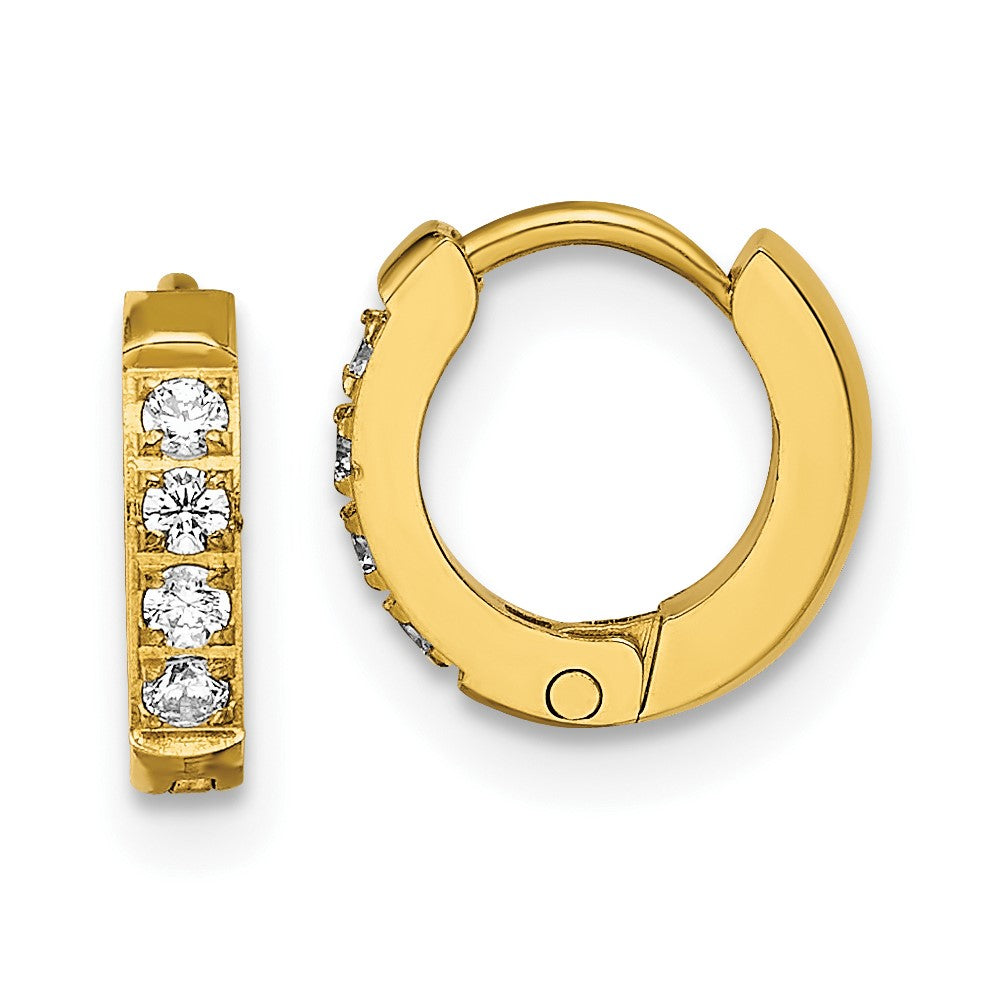 Stainless Steel Polished Yellow IP Preciosa Crystal Hinged Hoop Earrings