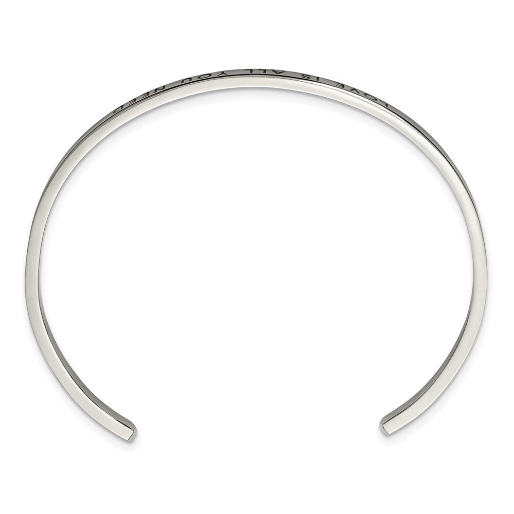 Stainless Steel Polished w/Enamel/Crystal ALL YOU NEED 3mm Cuff Bangle 6.75 inches
