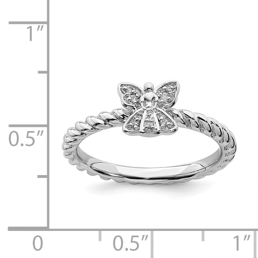 Sterling Silver Stackable Expressions Polished Diamond Angel Ring Size -10