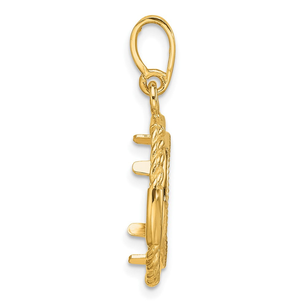 Wideband Distinguished Coin Jewelry 14k Polished Quadruple Twist and Diamond-cut 14.0mm Prong Coin Bezel Pendant
