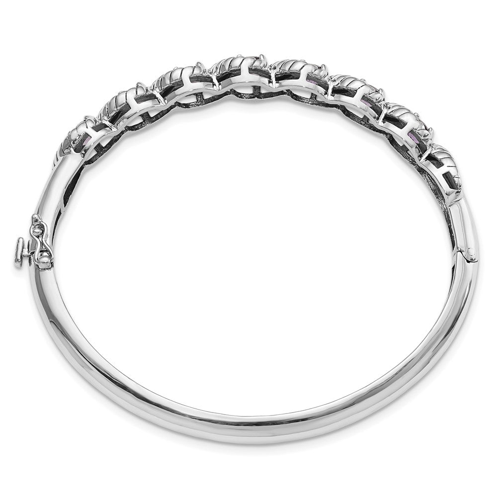 Sterling Silver Rhodium-plated Amethyst Hinged Bangle 7.25 inches