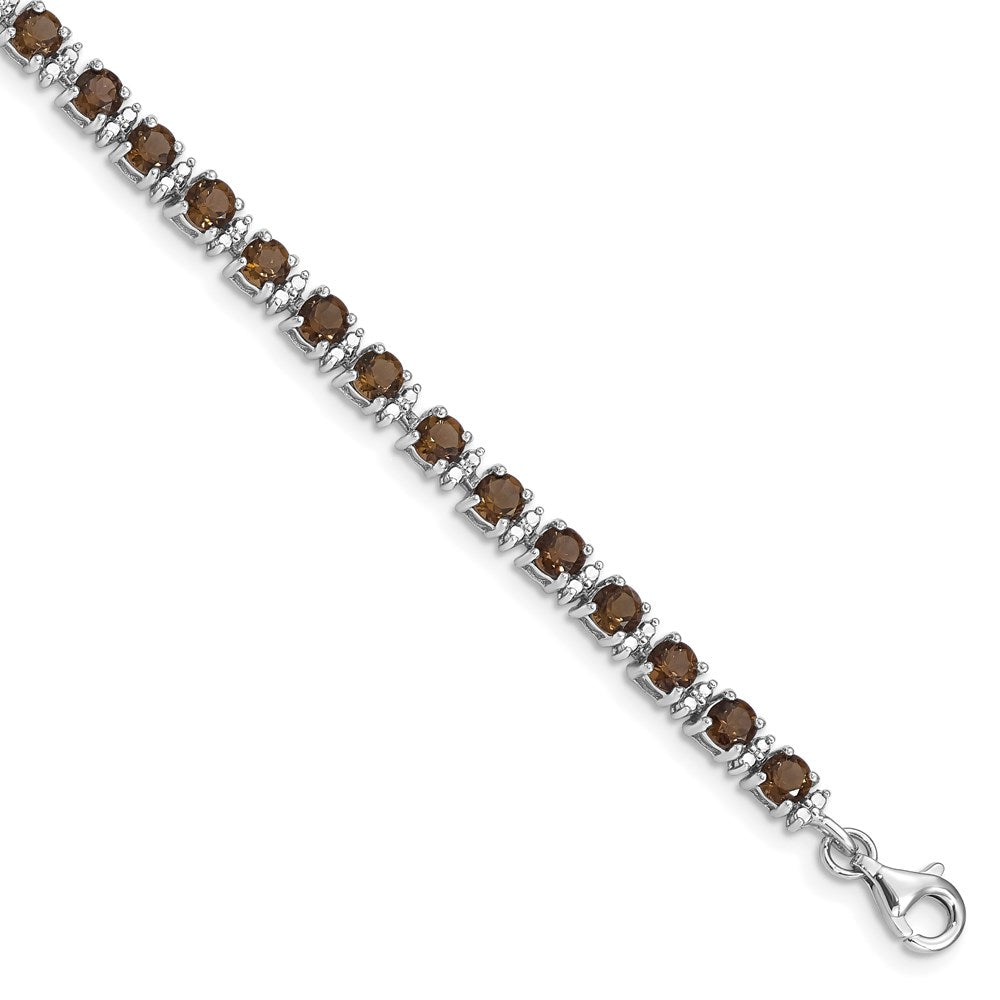 Sterling Silver Rhodium-plated Smoky Quartz and Diamond Bracelet 7 inches
