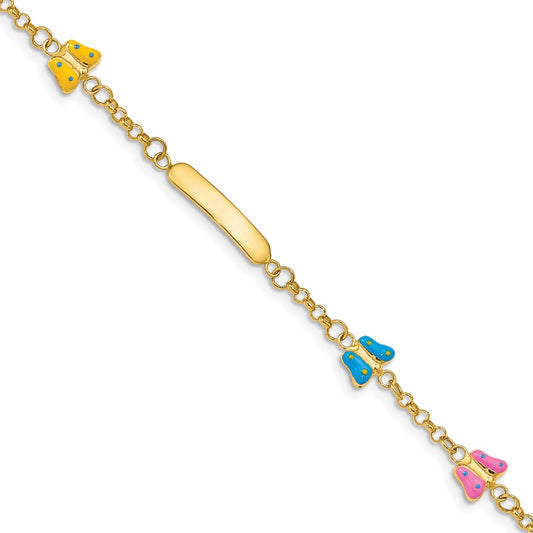 14k Children's Enameled Butterflies w/.5in ext. ID Bracelet 6  inches