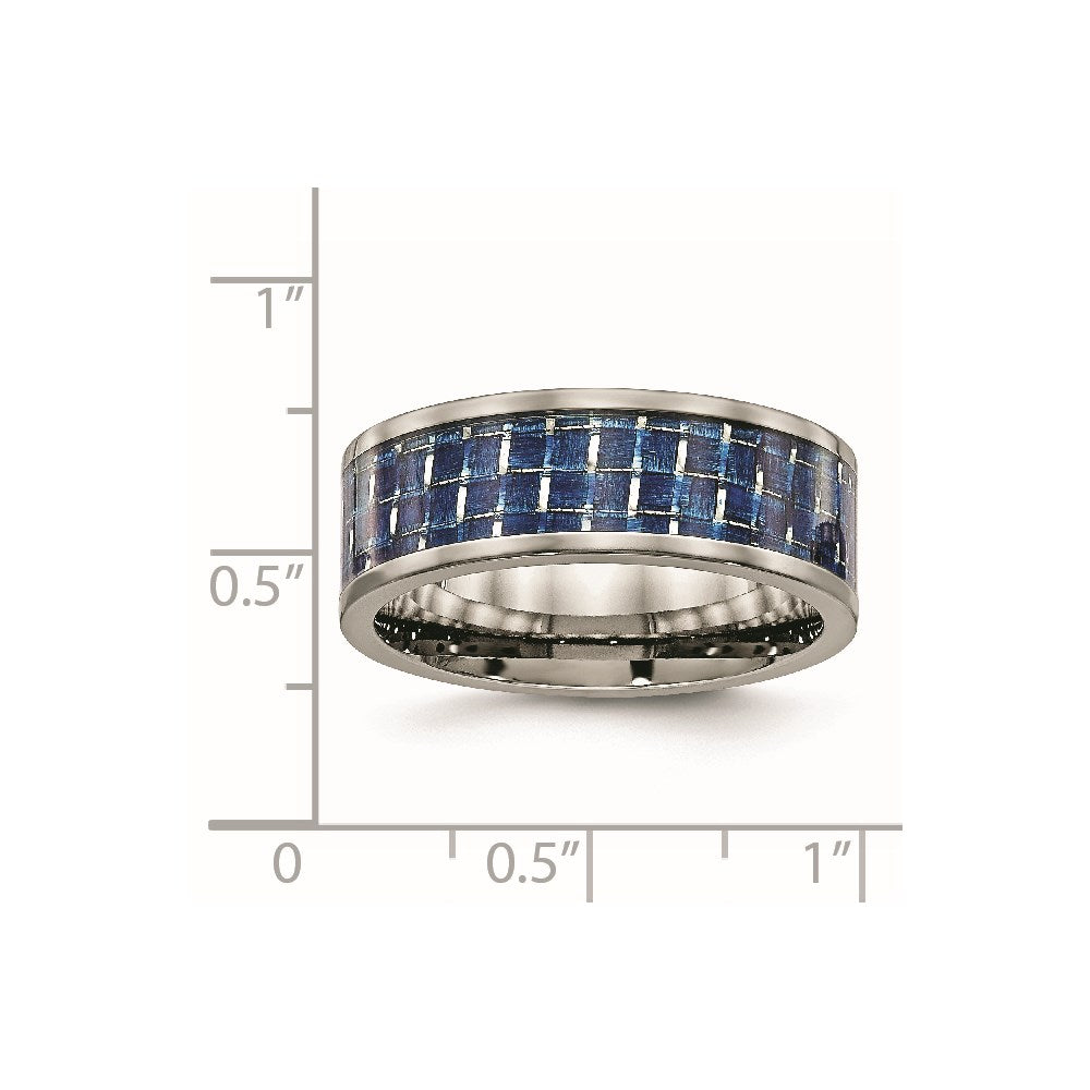 Titanium Polished w/Blue Carbon Fiber Inlay 8mm Flat Band Size - 9