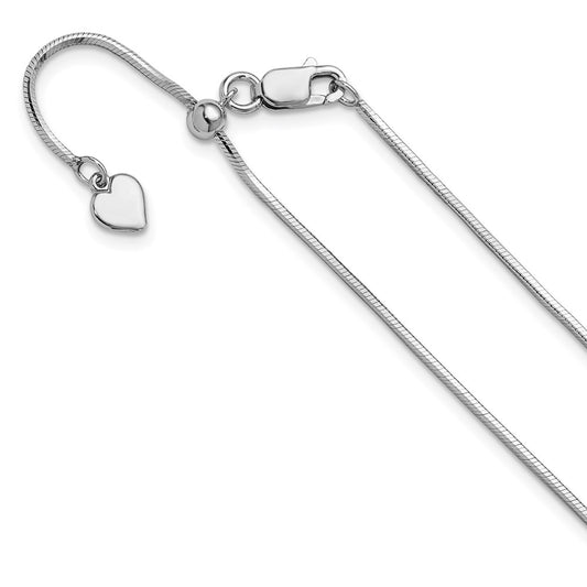 Sterling Silver RH-plt Adjustable 1.2mm D/C Square Snake Chain