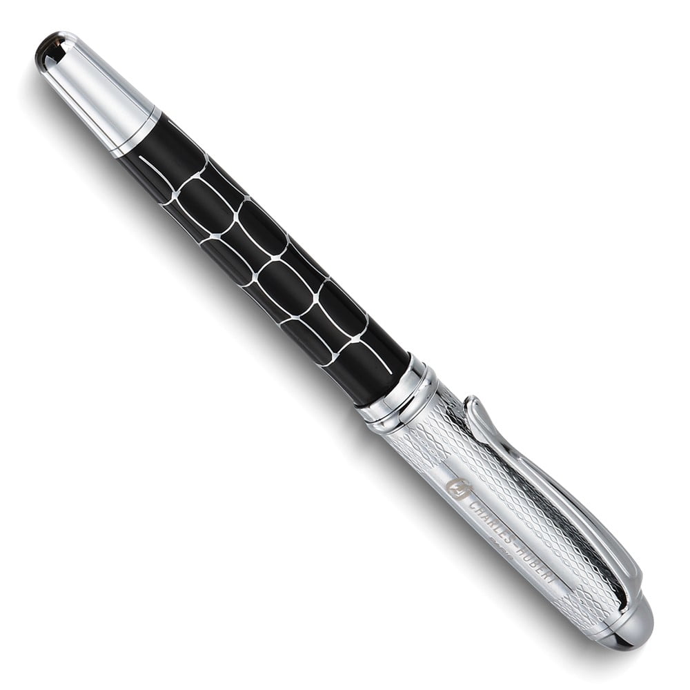 Charles-Hubert Black Croco Enameled Silver-tone Rollerball Pen QGM13661