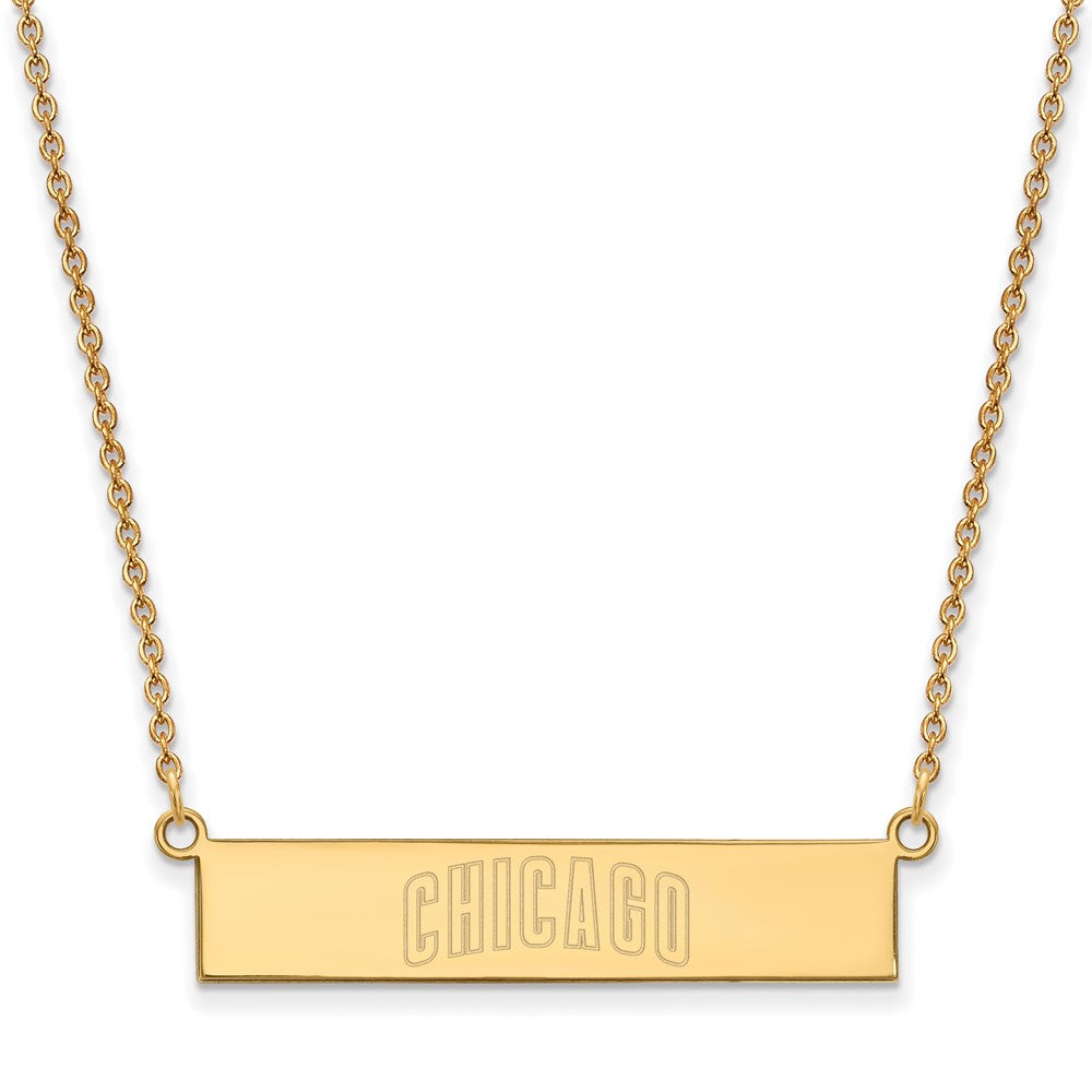 Sterling Silver Gold-plated Chicago Cubs Team Script Bar 18 inch Necklace
