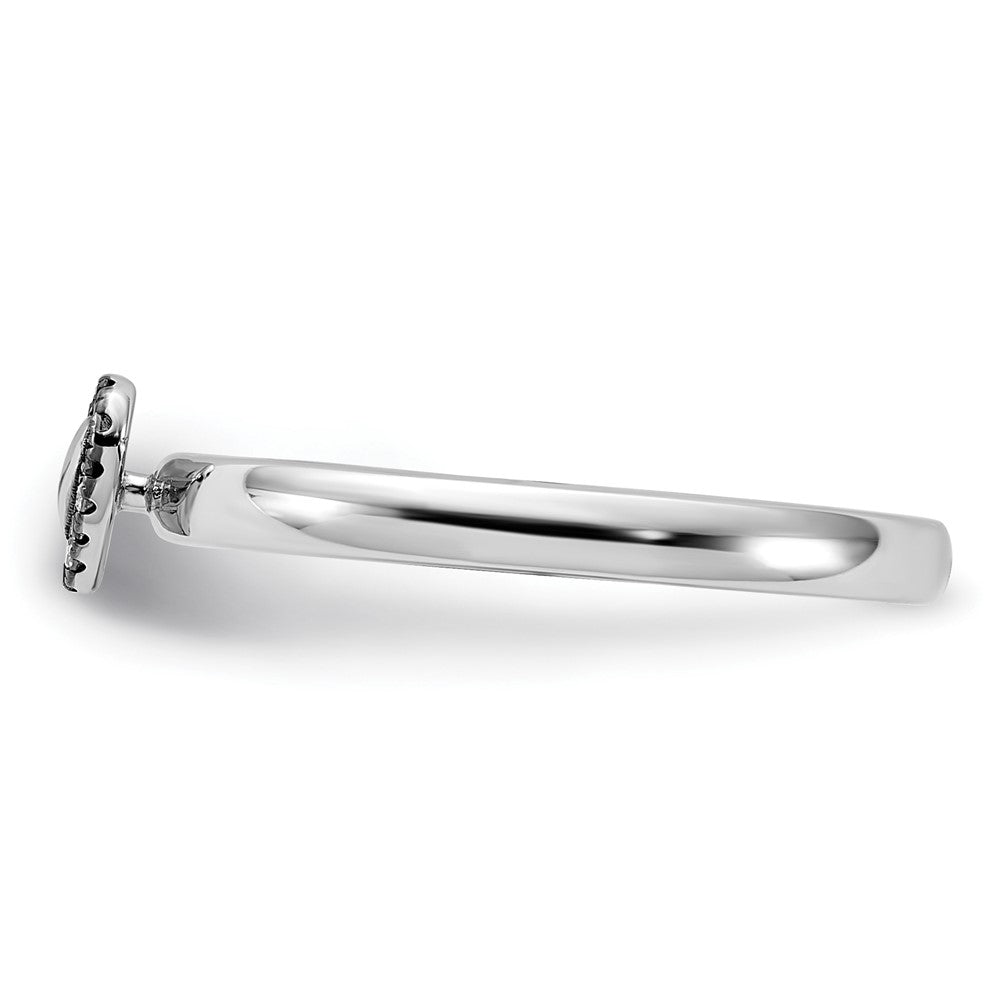 Sterling Silver Rhodium Plated Black & White Diamond Stackable Heart Ring