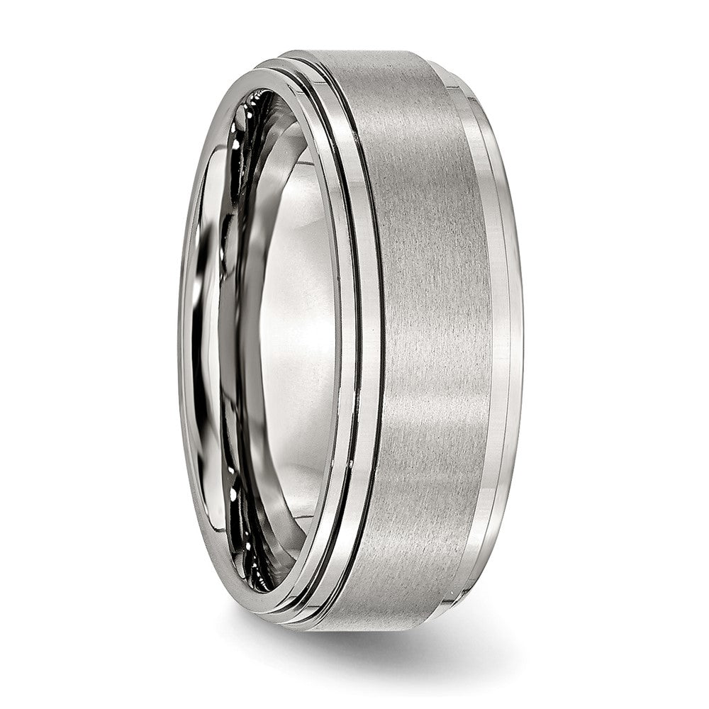 Stainless Steel Polished w/Brushed Center 8mm Ridged Edge Band Size - 13