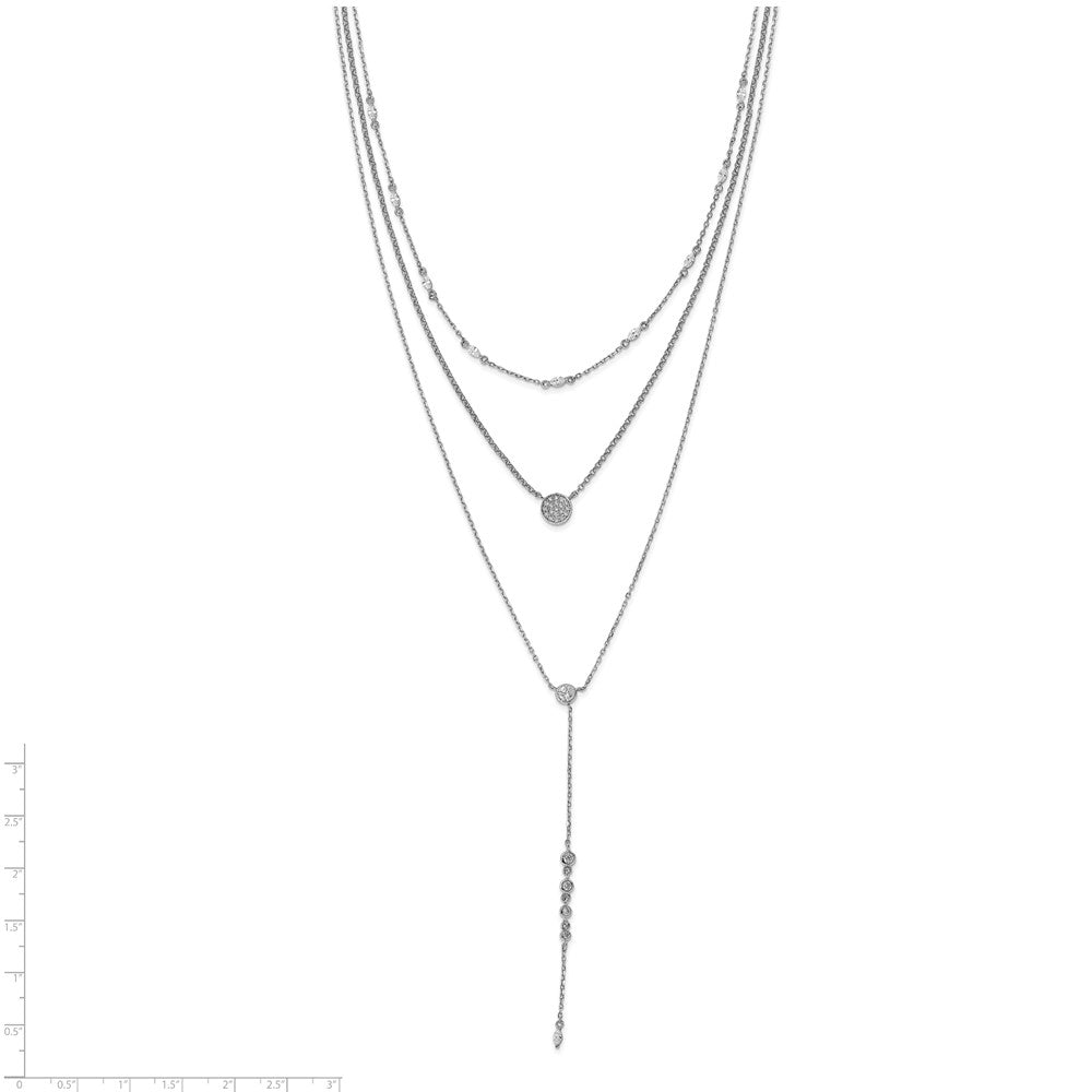 Sterling Shimmer Sterling Silver Rhodium-plated Adjustable up to 28 inches 61 Stone CZ 3 Strand Layer Y-Drop Necklace 28 Inches